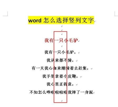 word竖列文字的选择方法