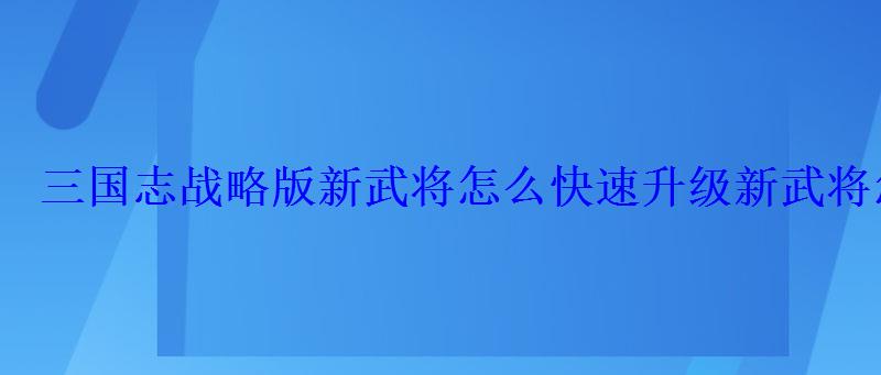 三国志战略版新武将怎么快速升级新武将怎么练级比较