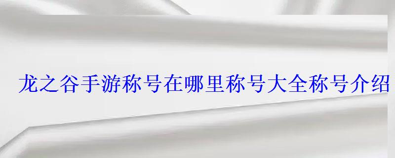 龙之谷隐藏称号大全，龙之谷称号怎么装备