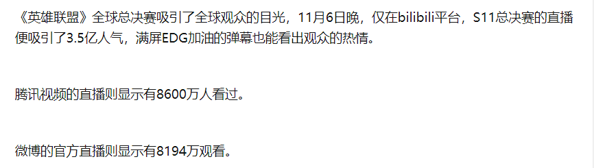 英雄联盟s11全球总决赛观看人数是多少？